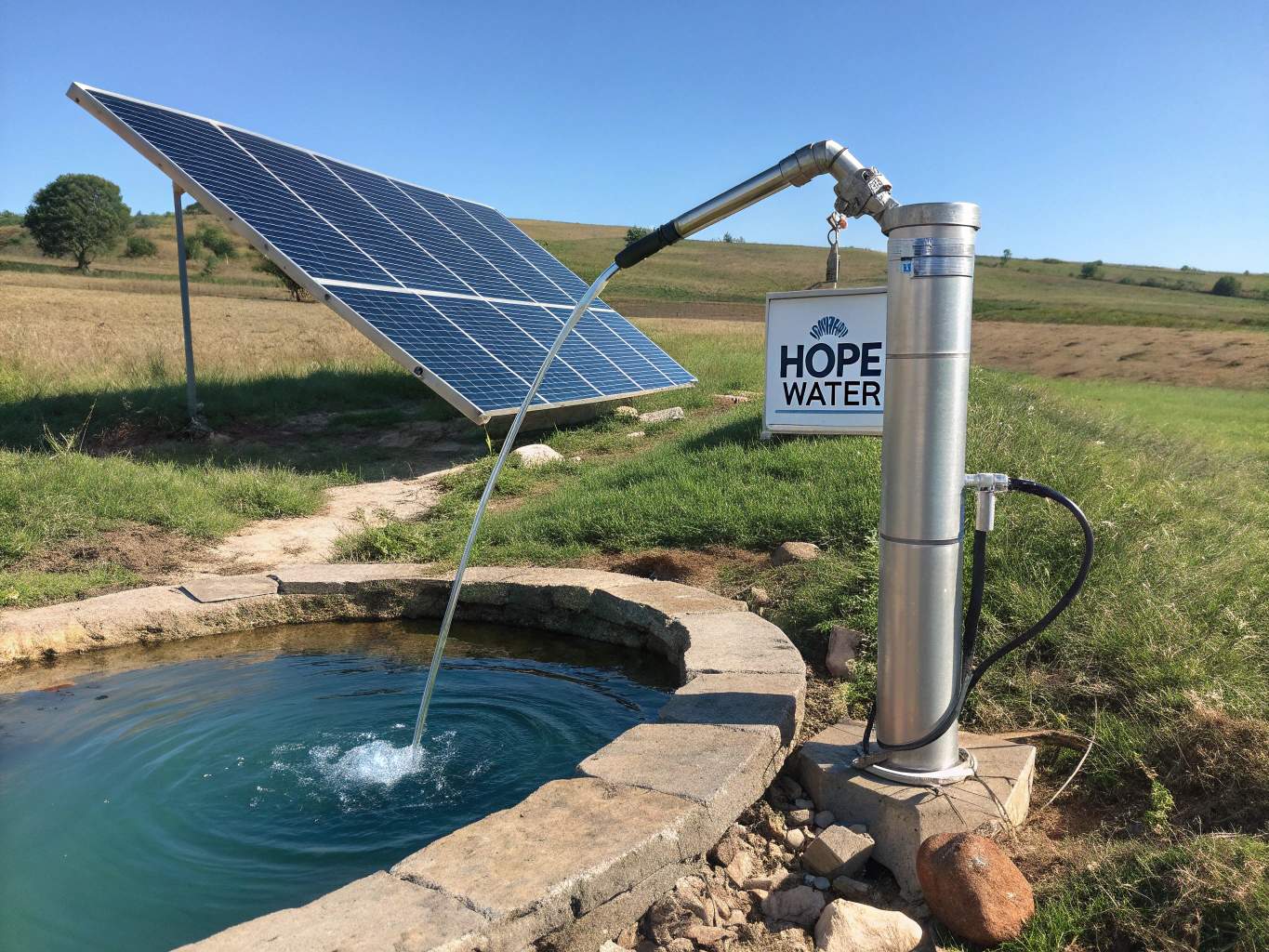 A new solar-powered water pump in a village