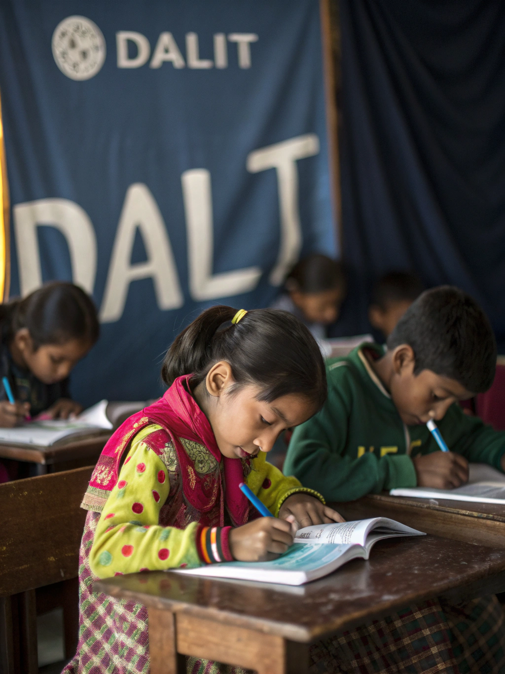 Children studying in a rural Bangladeshi classroom
